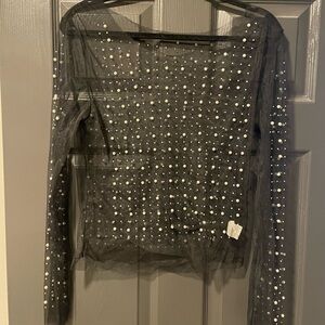 Elegant Black Sheer Top with Pearl Accents